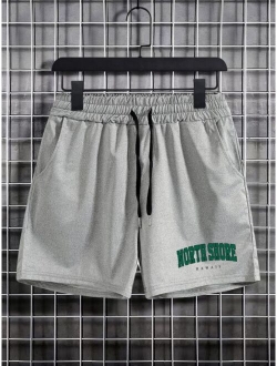 Men Letter Graphic Drawstring Waist Shorts