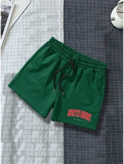 Men Letter Graphic Drawstring Waist Shorts