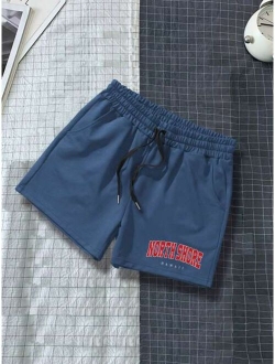 Men Letter Graphic Drawstring Waist Shorts