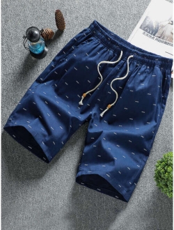 Men Allover Print Drawstring Shorts