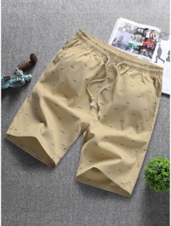 Men Allover Print Drawstring Shorts