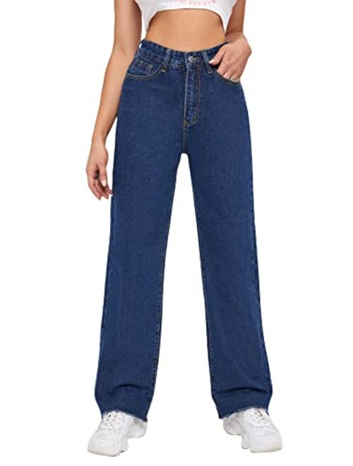 WDIRARA Women's Cow Print High Waist Wide Leg Jeans Casual Long Denim Pants