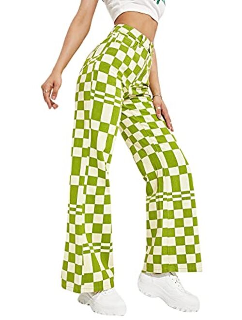 WDIRARA Women's Cow Print High Waist Wide Leg Jeans Casual Long Denim Pants