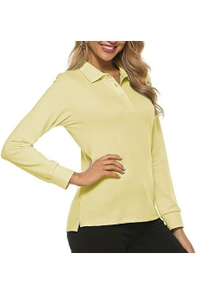 AjezMax Women's Long Sleeve Golf Polo Shirts Lightweight Quick Dry Moisture Wicking Athletic Tennis Sports Tops 3-Button