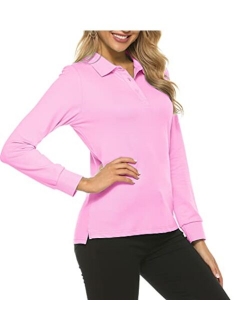 AjezMax Women's Long Sleeve Golf Polo Shirts Lightweight Quick Dry Moisture Wicking Athletic Tennis Sports Tops 3-Button