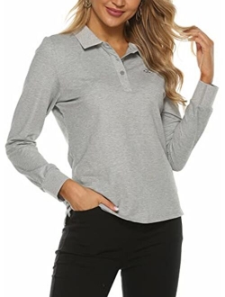 AjezMax Women's Long Sleeve Golf Polo Shirts Lightweight Quick Dry Moisture Wicking Athletic Tennis Sports Tops 3-Button