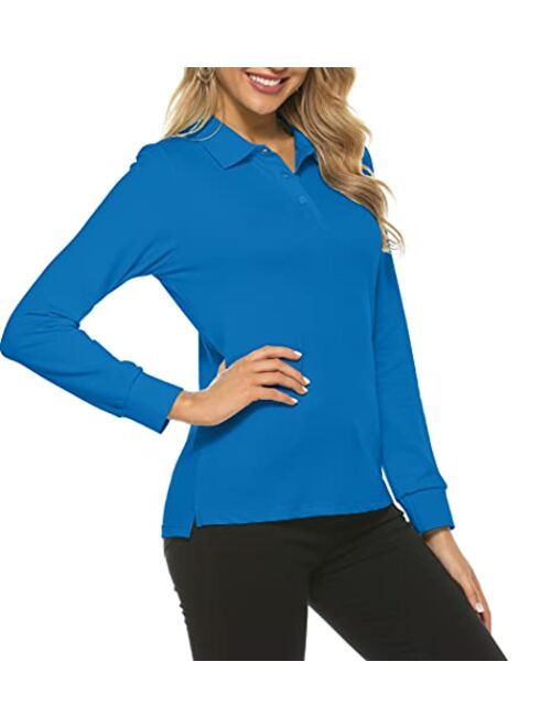 AjezMax Women's Long Sleeve Golf Polo Shirts Lightweight Quick Dry Moisture Wicking Athletic Tennis Sports Tops 3-Button