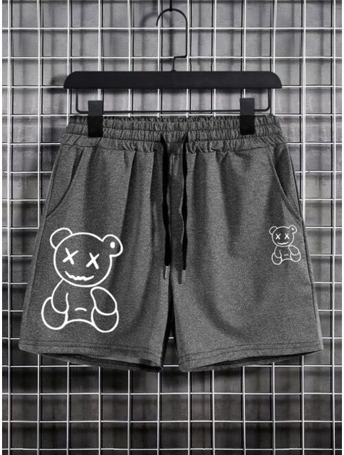 Shein Men Bear Print Drawstring Waist Shorts