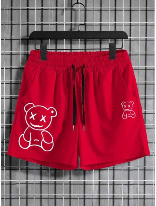 Shein Men Bear Print Drawstring Waist Shorts