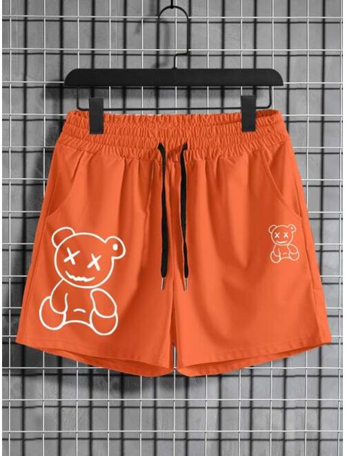 Shein Men Bear Print Drawstring Waist Shorts