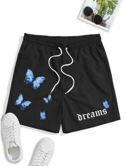 Men Butterfly Letter Graphic Shorts