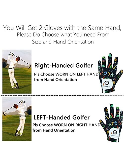 Finger Ten Kids Golf Gloves Boys Girls Left Right Hand Breathable Value 2 Pack Gift Set for Junior Youth Toddler White Black Green