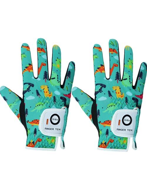 Finger Ten Kids Golf Gloves Boys Girls Left Right Hand Breathable Value 2 Pack Gift Set for Junior Youth Toddler White Black Green