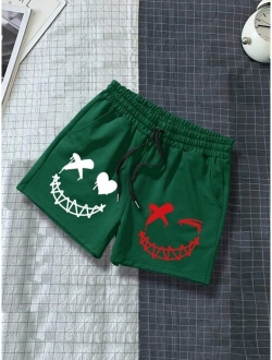 Men Cartoon Graphic Drawstring Waist Shorts