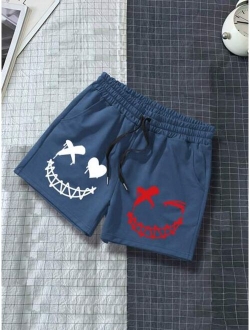 Men Cartoon Graphic Drawstring Waist Shorts