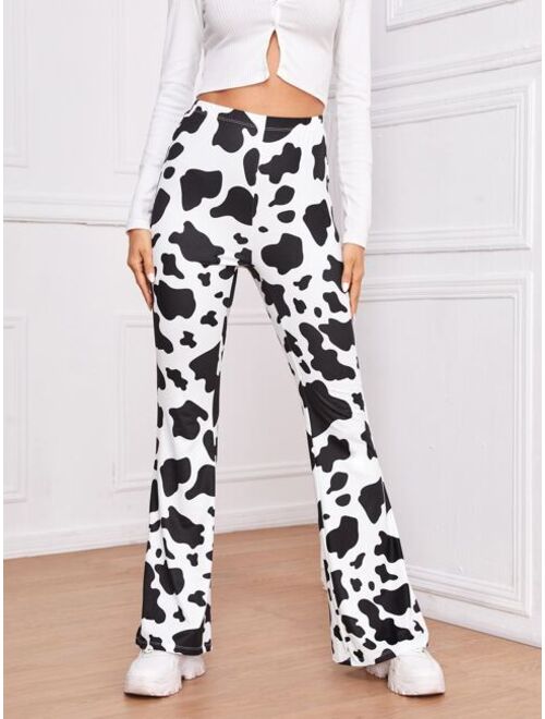 SHEIN Cow Print High-Rise Flare Pants