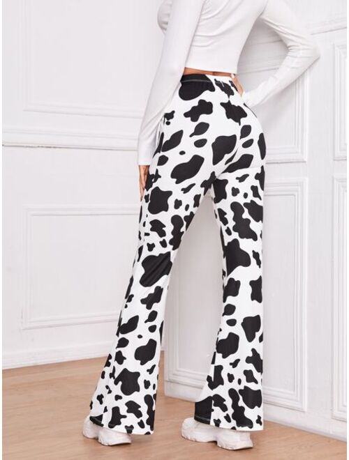 SHEIN Cow Print High-Rise Flare Pants