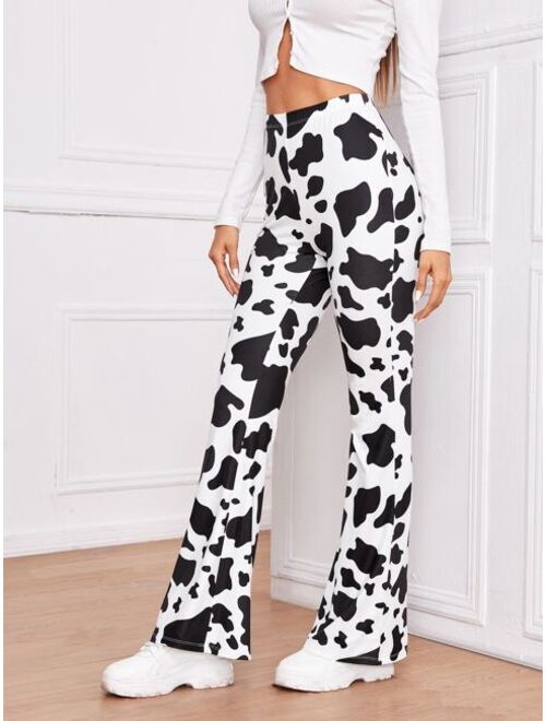 SHEIN Cow Print High-Rise Flare Pants