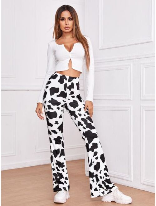 SHEIN Cow Print High-Rise Flare Pants