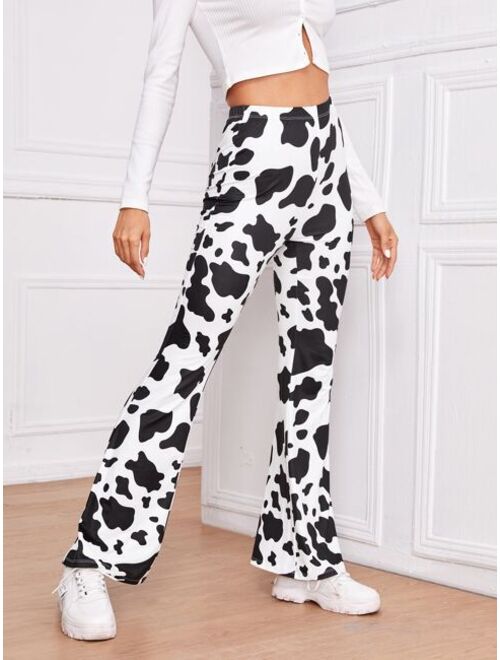 SHEIN Cow Print High-Rise Flare Pants