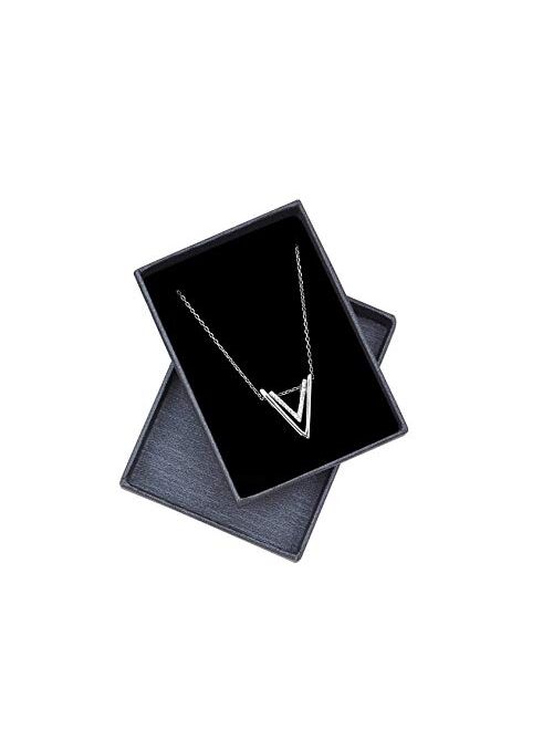 SOFIA MILANI - Women's Necklace 925 Silver - with Zirconia Stones - Double Triangle V Pendant - 50243