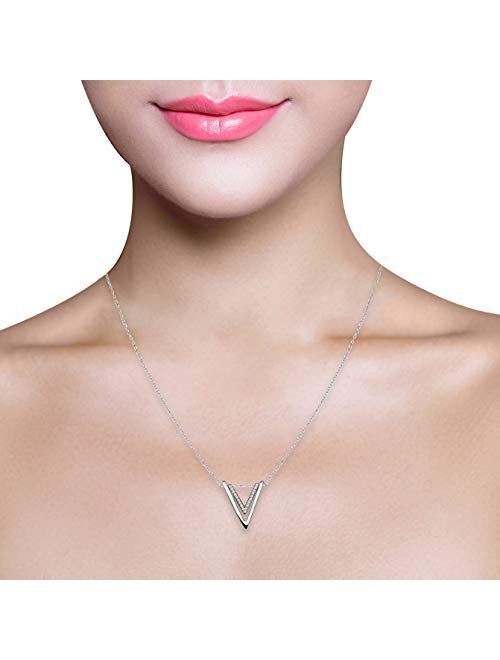 SOFIA MILANI - Women's Necklace 925 Silver - with Zirconia Stones - Double Triangle V Pendant - 50243