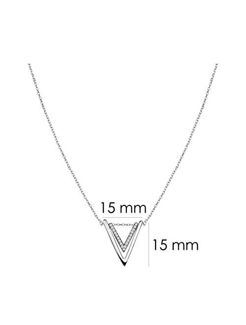 SOFIA MILANI - Women's Necklace 925 Silver - with Zirconia Stones - Double Triangle V Pendant - 50243