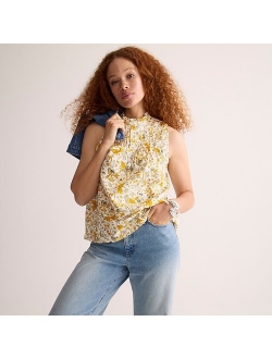 Pintuck cotton poplin top in scattered blooms