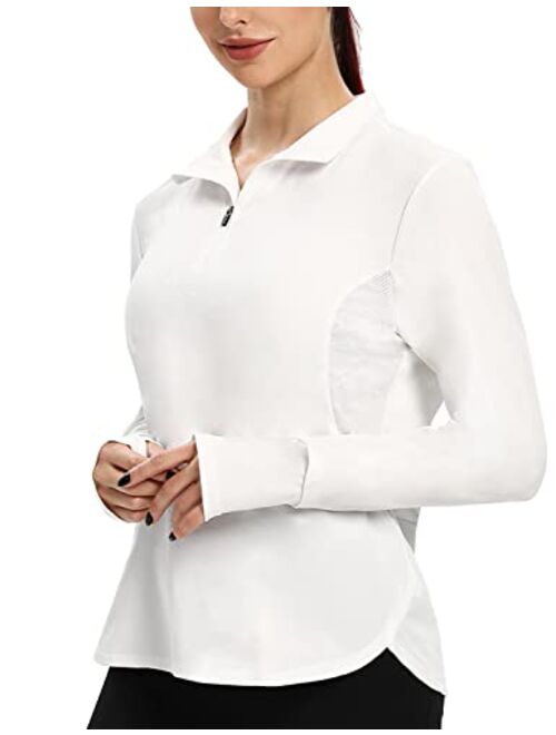 Hiverlay SPF Shirts for Women Long Sleeve Golf Shirts UPF 50+ Sun Protection Quarter Zip Workout Running Hiking UV Shirts