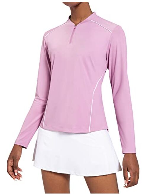 BALEAF Women's Long Sleeve Tennis Golf Shirts UPF 50+ 1/4 Zip Quick Dry Active Tops