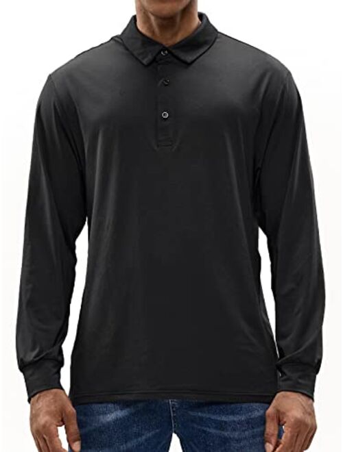 MIER Men's Long Sleeve Collared Shirts Golf Polo Quick Dry Athletic T-Shirts, UV Sun Protection & Super Soft