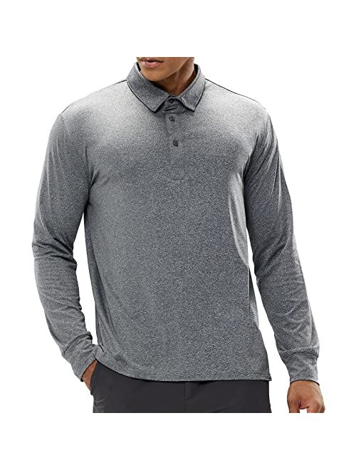 MIER Men's Long Sleeve Collared Shirts Golf Polo Quick Dry Athletic T-Shirts, UV Sun Protection & Super Soft