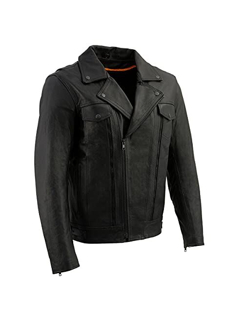 Milwaukee Leather LKM1760 Men's Black Leather Jacket with Utility Pockets