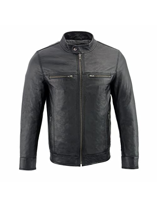 Milwaukee Leather SFM1866 Men's Classic Black Moto Leather Jacket with Zipper Front