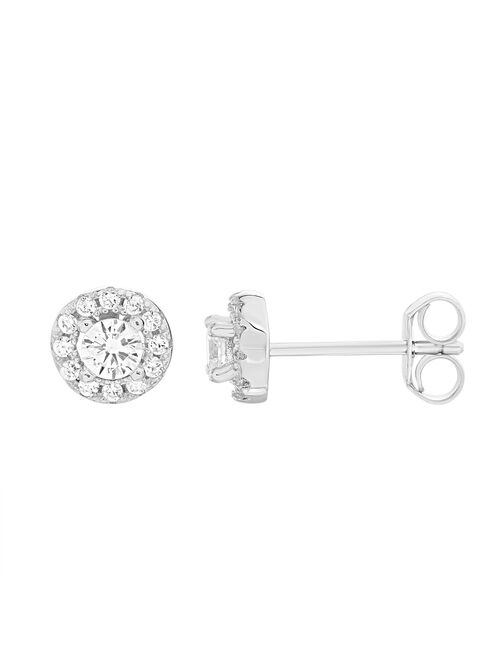 petit cheris Sterling Silver Cubic Zirconia Halo Stud Earrings