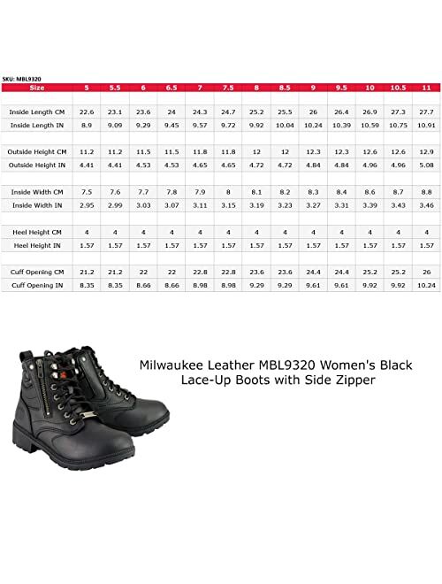 Milwaukee Leather MBL9320 Women's Black Lace-Up Moto Boots with Side Zipper - 7