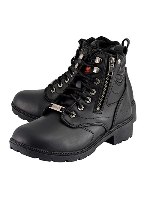 Milwaukee Leather MBL9320 Women's Black Lace-Up Moto Boots with Side Zipper - 7