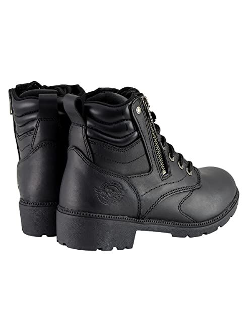 Milwaukee Leather MBL9320 Women's Black Lace-Up Moto Boots with Side Zipper - 7