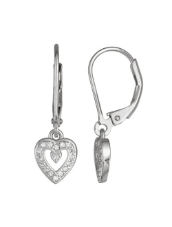 Junior Jewels Kids' Sterling Silver Cubic Zirconia Heart Drop Earrings