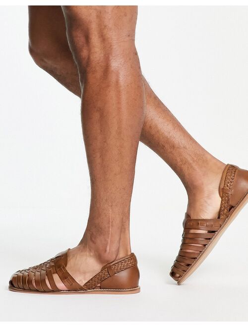 ASOS DESIGN woven sandals in tan leather