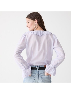 Embroidered ruffle-collar top with eyelet