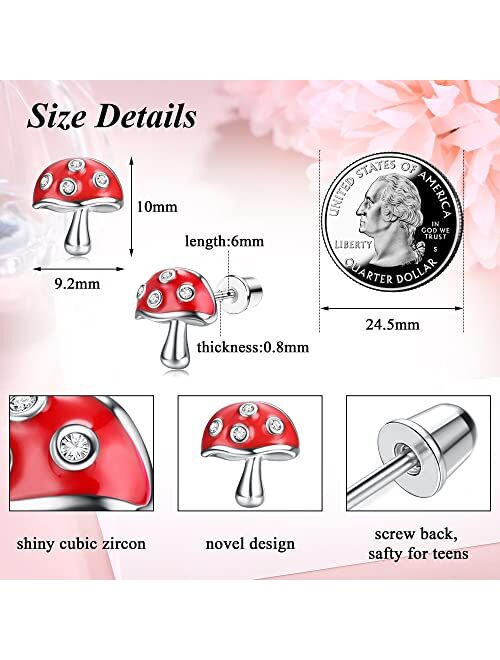 Sanfenly 6 Pairs Screw Back Earrings for Women Teen Girls 316L Stainless Steel Hypoallergenic Flower Butterfly Turtle Mushroom Cute Stud Earrings with Screw Back