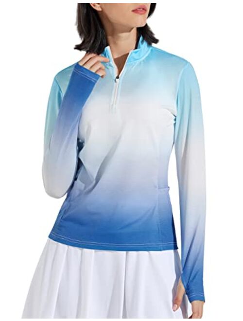 Libin Women's UPF 50+ Long Sleeve Golf Shirts Sun Protection Half-Zip SPF UV Tennis Shirts Running Hiking Outdoor Tops