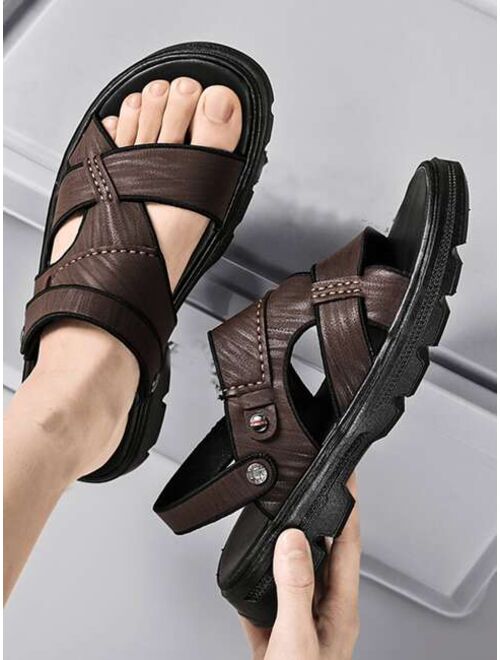 Shein Men Stitch Detail Cross Strap Casual Sandals