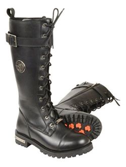 Milwaukee Leather MBL9355 Women's Black 14-inch Lace-Up High-Rise Leather Boots with Calf Buckle