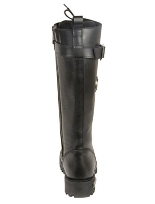 Milwaukee Leather MBL9355 Women's Black 14-inch Lace-Up High-Rise Leather Boots with Calf Buckle