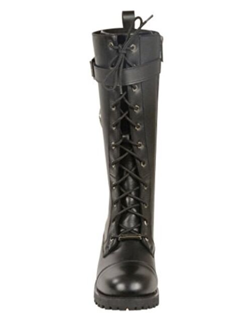 Milwaukee Leather MBL9355 Women's Black 14-inch Lace-Up High-Rise Leather Boots with Calf Buckle