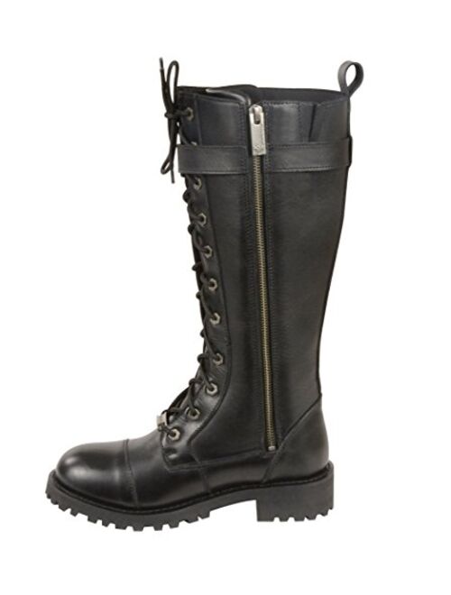 Milwaukee Leather MBL9355 Women's Black 14-inch Lace-Up High-Rise Leather Boots with Calf Buckle