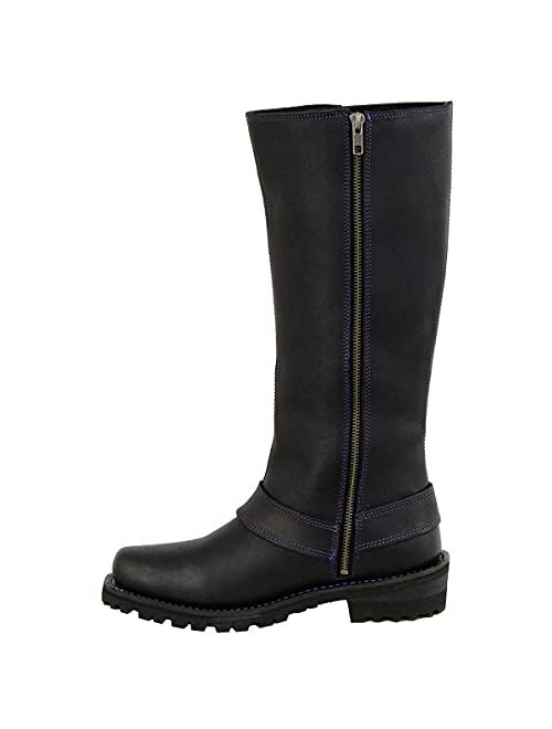 Milwaukee Leather MBL9366 Ladies Black 14-inch Leather Harness Boots with Purple Accent Lacing