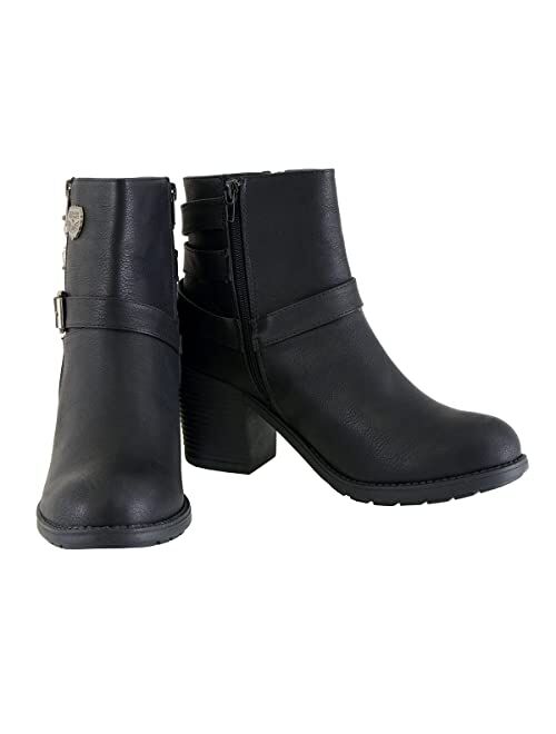 Milwaukee Performance Milwaukee Leather MBL9405 Women's Black Boots with Side Zipper and Triple Buckle Adjustment